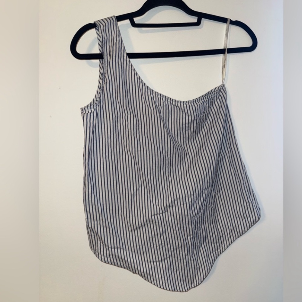 Lovers + Friends Blue & White Striped One-Shoulder Asymmetrical Top – Size S